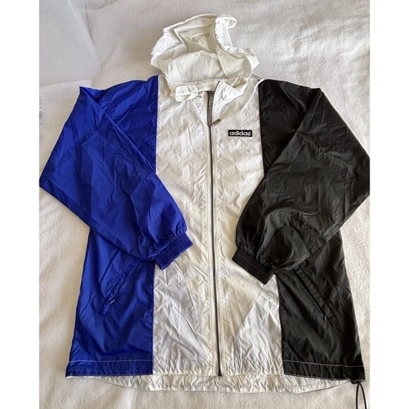 adidas Other - Adidas Windbreaker Jacket Mens M Colorblock White Blue Black Hooded Full Zip
